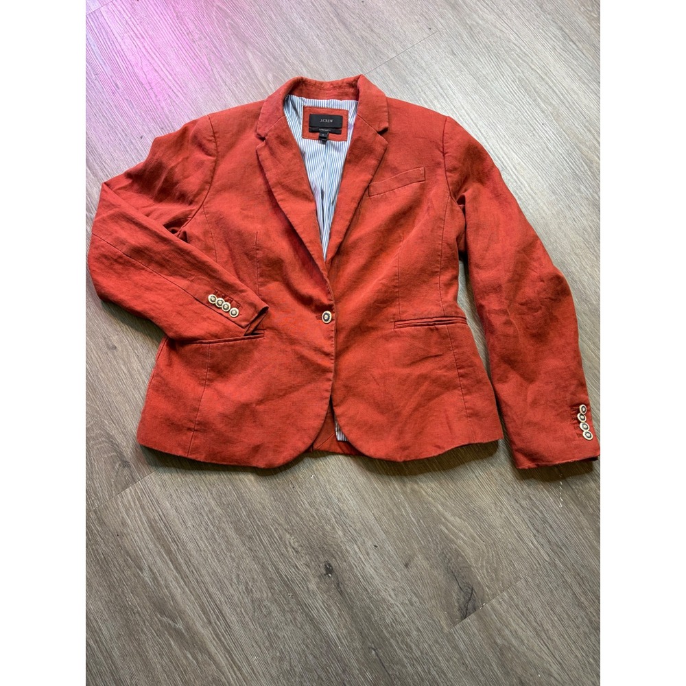 J.Crew Campbell Blazer Rust Orange Linen Nautical Crest Button Jacket 12 0265B6
